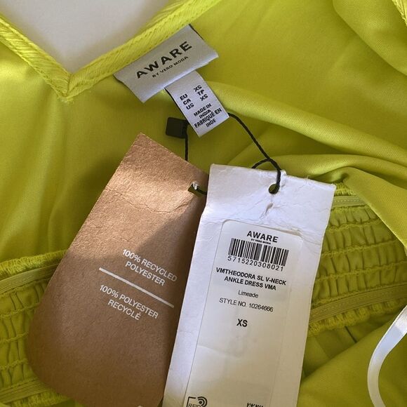 VERO MODA Aware Neon Yellow Cap Sleeve Ruffle Midi Dress Size XS NWT - Picture 15 of 15